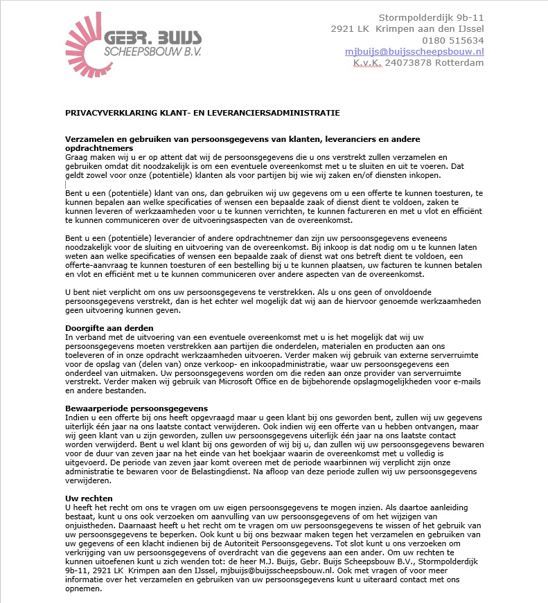 privacyverklaring gebr buijs scheepsbouw bv